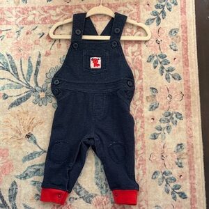 Kidgets Dark Blue Denim Overalls with Red Trim